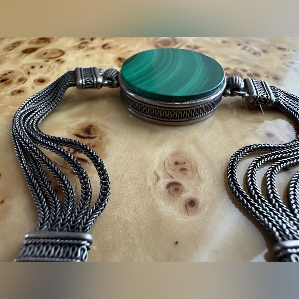 Vintage 925 Silver Malachite Bracelet Native - Picture 8 of 15